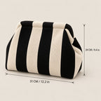 Black and ivory striped mahjong tile bag with size markings: 12.2 inches wide and 9.4 inches tall