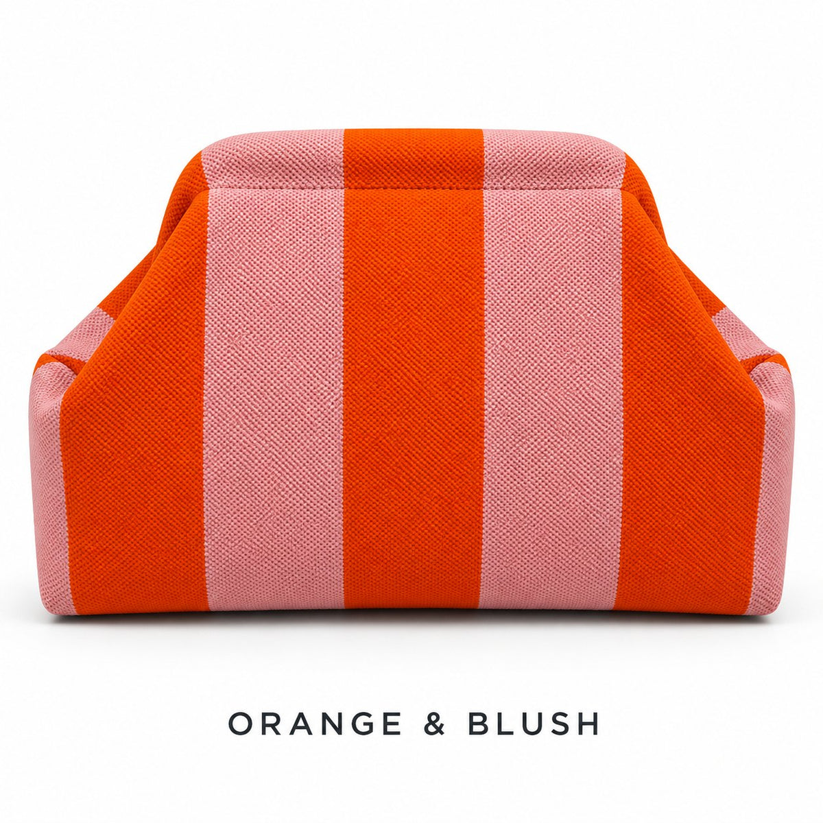 Orange & Blush knit mahjong tile bag, a wide-striped clutch shown from the front