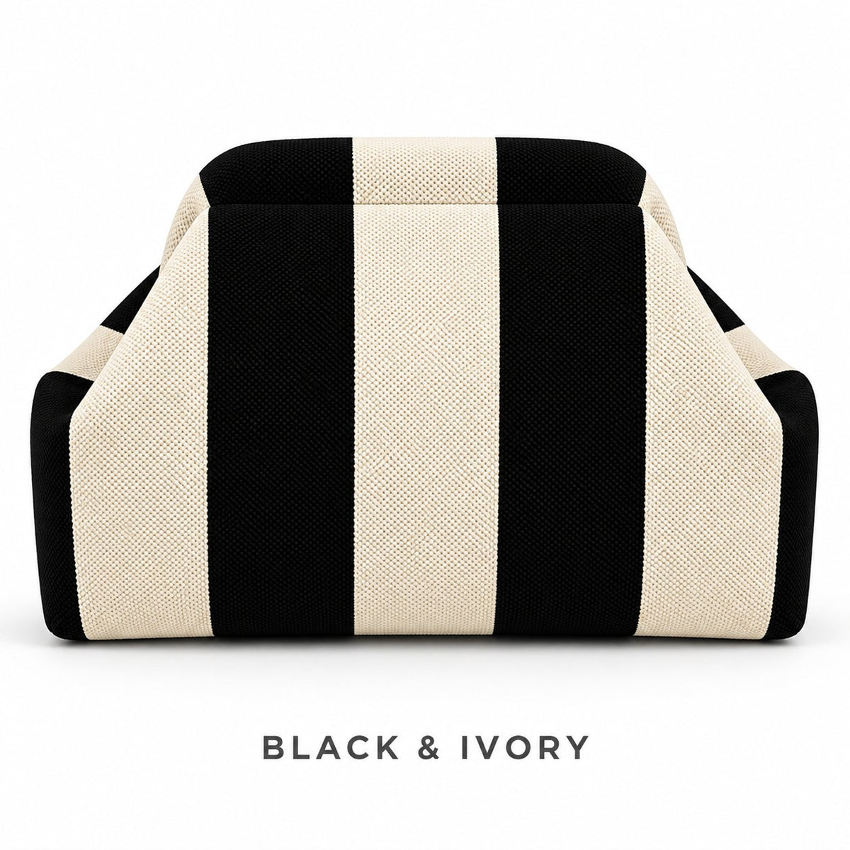 Black & Ivory knit mahjong tile bag, a wide-striped clutch shown from the front