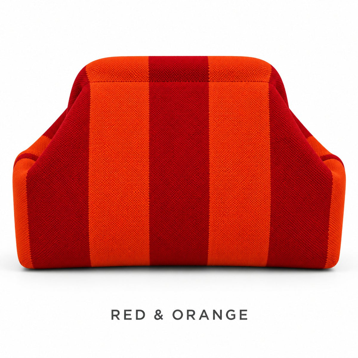 Red & Orange knit mahjong tile bag, a wide-striped clutch shown from the front