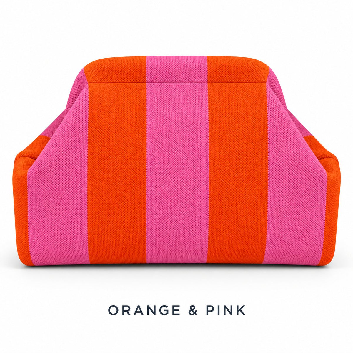 Orange & Pink knit mahjong tile bag, a wide-striped clutch shown from the front