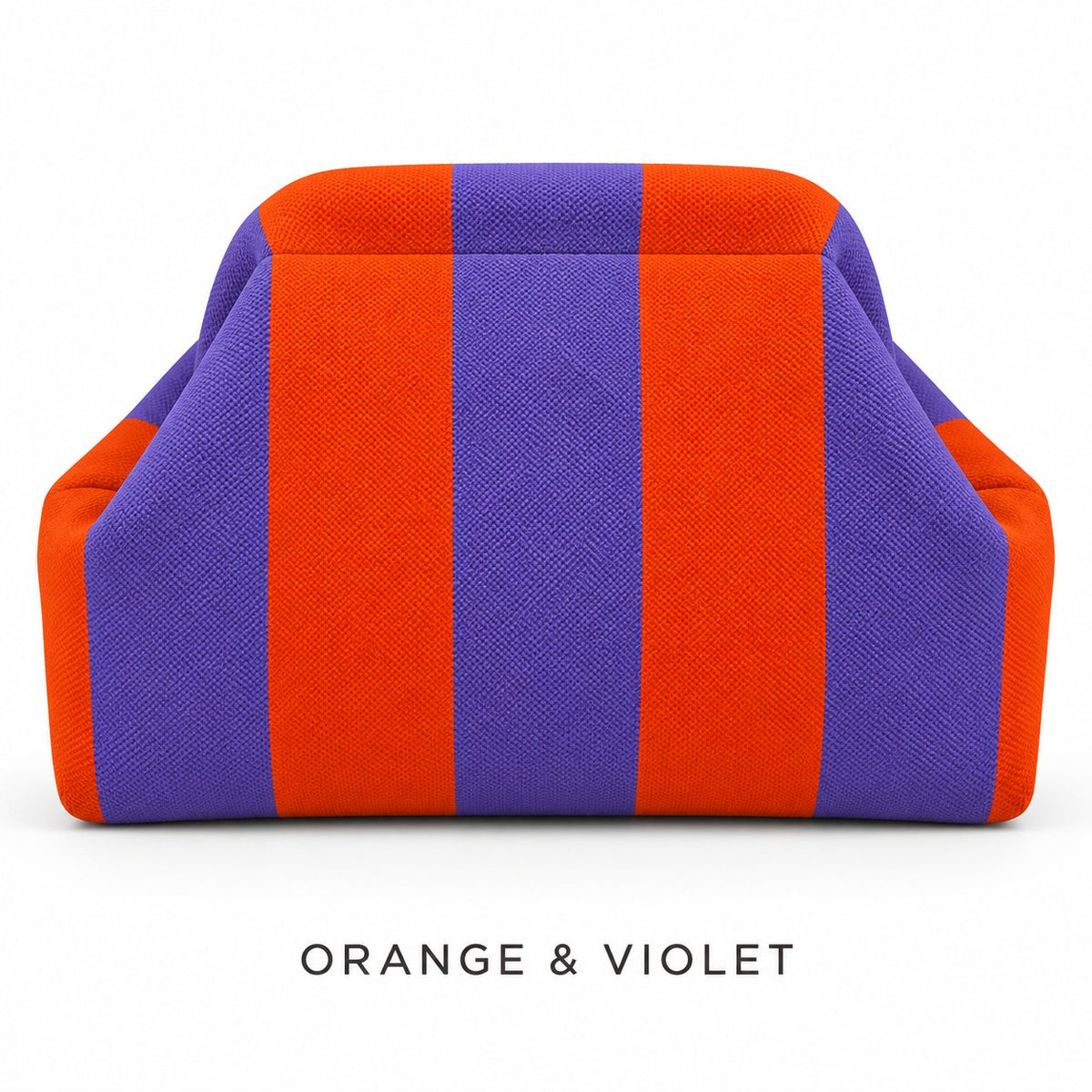 Orange & Violet knit mahjong tile bag, a wide-striped clutch shown from the front
