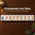 Christmas ornament Dots 1 to 9 in a row, each with a blue corner number matching the bauble count