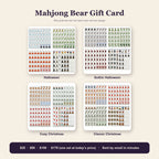 Mahjong Bear Gift Card with four American mahjong set designs: Halloween, Gothic Halloween, Cozy and Classic Christmas
