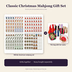 Classic Christmas gift set pairing a 160-tile American mahjong set of ornament tiles with name-stitched tile bags
