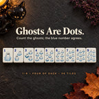 Ghost Dots tiles 1 to 9 in a row on dark slate, each with a blue corner number