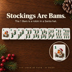 Christmas stocking Bams 1 to 9 with green corner numbers; the 1 Bam is a robin in a Santa hat