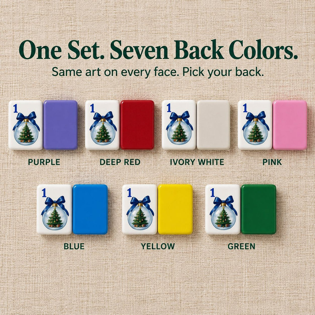 Christmas 1 Dot tile beside seven back colors: purple, deep red, ivory white, pink, blue, yellow and green