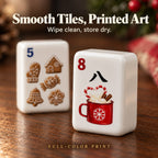Close-up of a gingerbread 5 Dot and a cocoa mug 8 Crak tile with smooth surface and full-color printed art