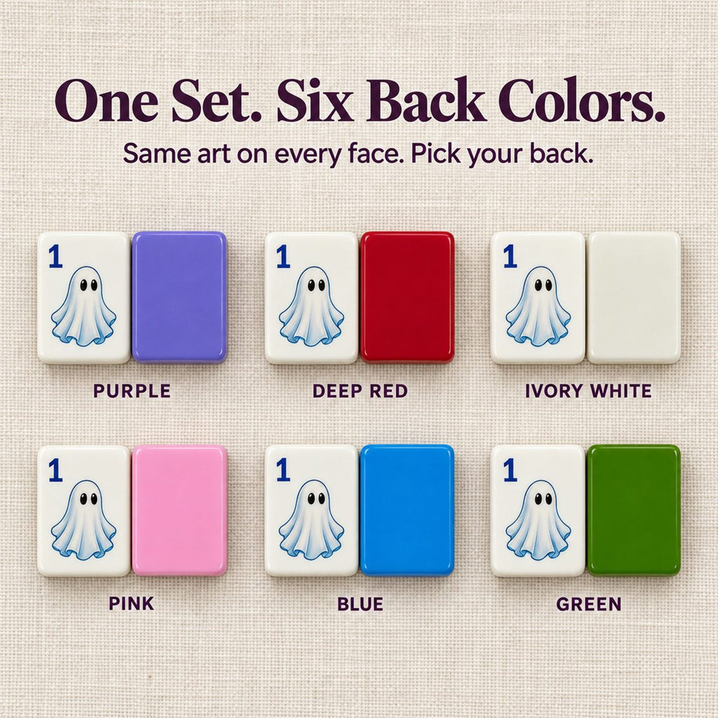 Ghost 1 Dot tiles beside six back color options: purple, deep red, ivory white, pink, blue and green