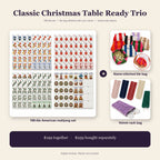 Classic Christmas Table Ready Trio: American mahjong set with ornament tiles, name-stitched tile bags, velvet rack bags