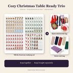 Cozy Christmas Table Ready Trio: American mahjong set with gingerbread tiles, name-stitched tile bags, velvet rack bags