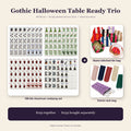 Gothic Halloween Table Ready Trio: American mahjong set with skull tiles, name-stitched tile bags, velvet rack bags